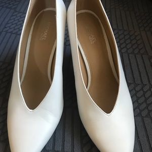 Michael Kors white v- front low heel  with silver detail .